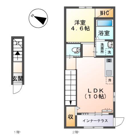 アップルテラス(1LDK/2階)の間取り写真