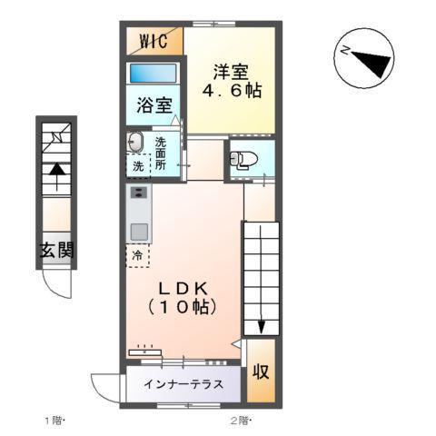 アップルテラス(1LDK/2階)の間取り写真