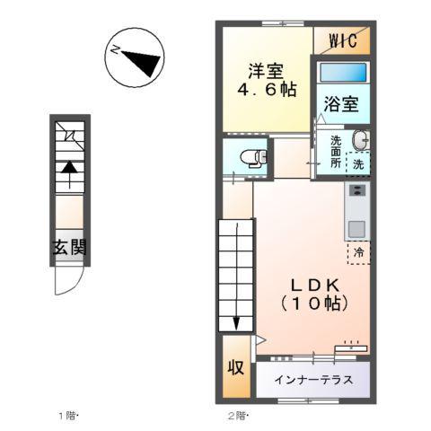 アップルテラス(1LDK/2階)の間取り写真