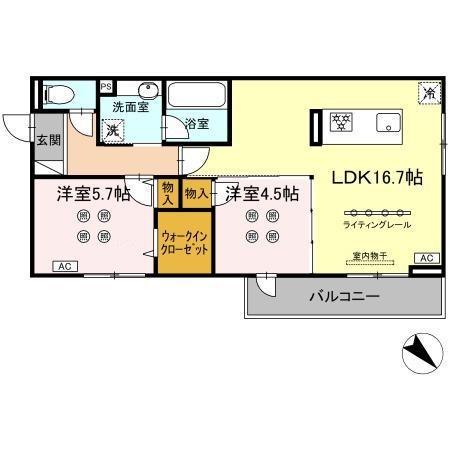 D-ROOM浅生(2LDK/3階)の間取り写真
