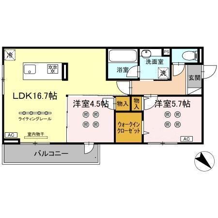 D-ROOM浅生(2LDK/2階)の間取り写真