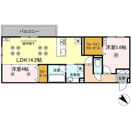 D-ROOM浅生(2LDK/2階)の間取り写真