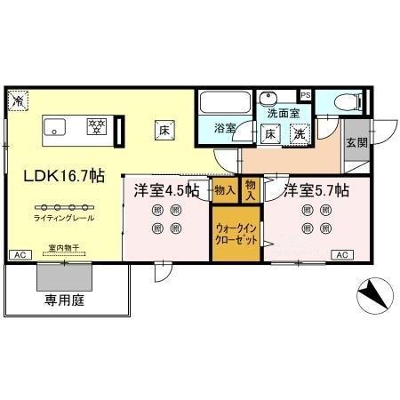 D-ROOM浅生(2LDK/1階)の間取り写真