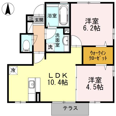 ボヌール(2LDK/1階)の間取り写真