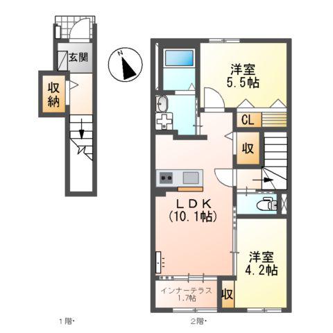 ザ・スパキオ アヴァンサートフクオカ(2LDK/2階)の間取り写真