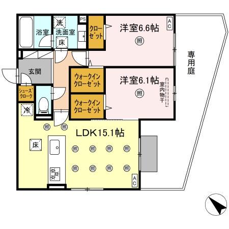 プラシード(2LDK/1階)の間取り写真