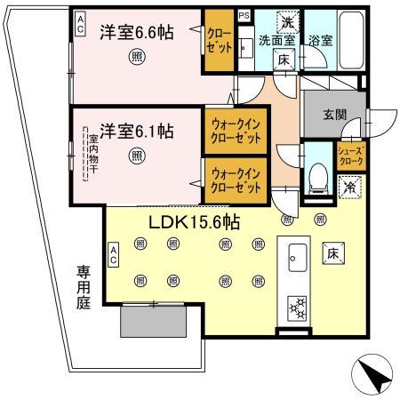 プラシード(2LDK/1階)の間取り写真