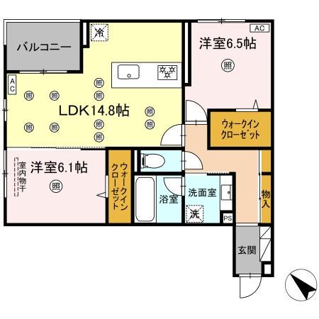 プラシード(2LDK/3階)の間取り写真