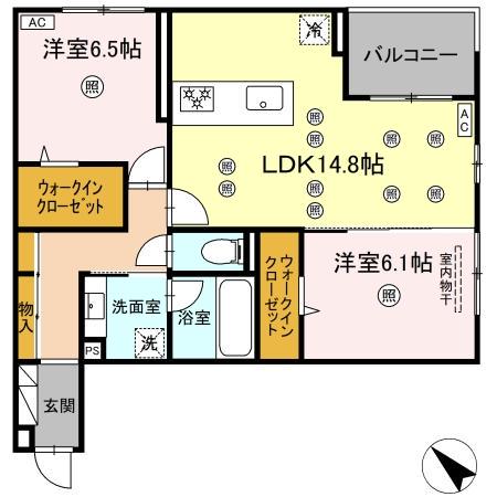 プラシード(2LDK/3階)の間取り写真