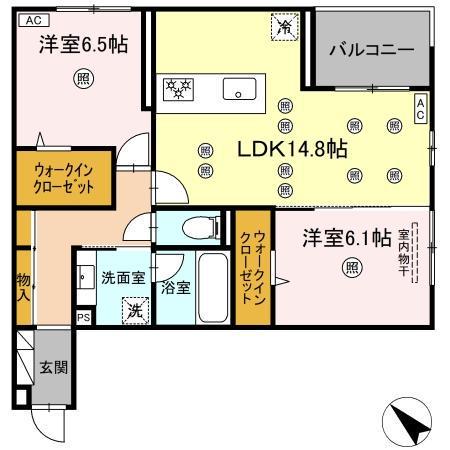 プラシード(2LDK/2階)の間取り写真