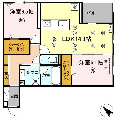 プラシード(2LDK/2階)の間取り写真