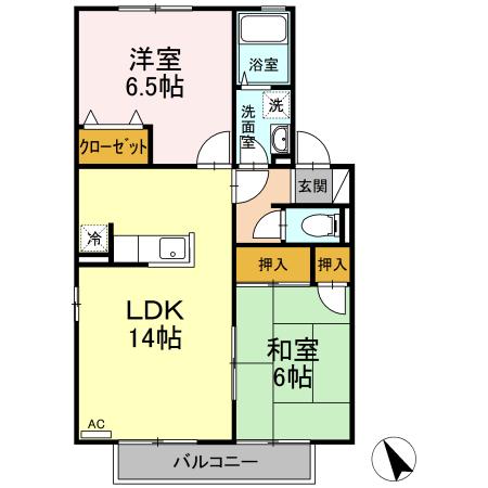 ファミーユ石田IIA棟(2LDK/2階)の間取り写真