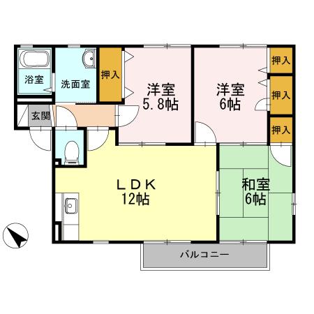 メゾンエムロードA棟(3LDK/2階)の間取り写真