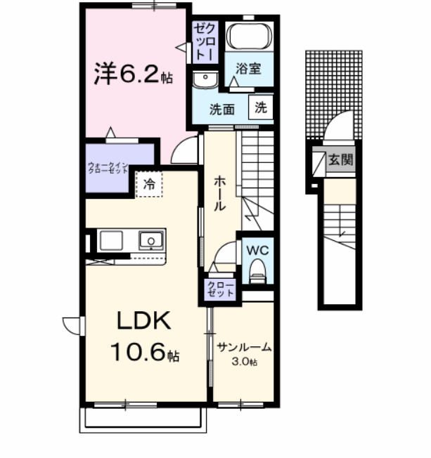 レディ・バグⅡ(1LDK/2階)の間取り写真