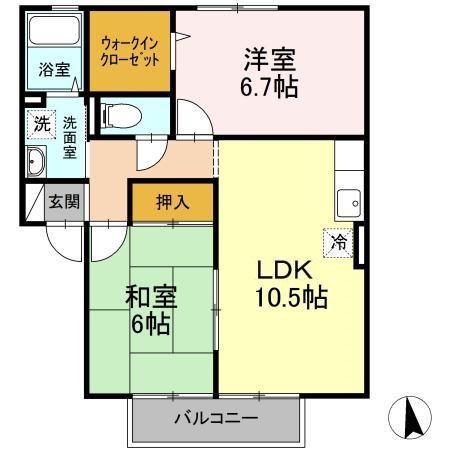 ヴィルヌーブ(2LDK/2階)の間取り写真