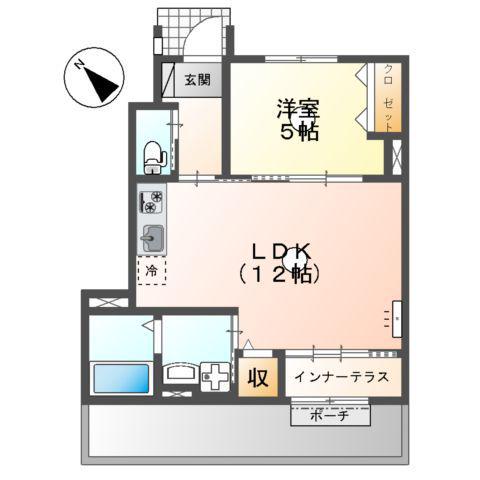 北区熊谷2丁目アパート(1LDK/1階)の間取り写真
