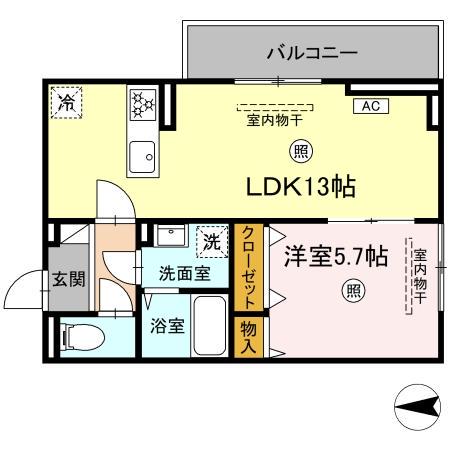 DーROOM本城東 A棟(1LDK/2階)の間取り写真