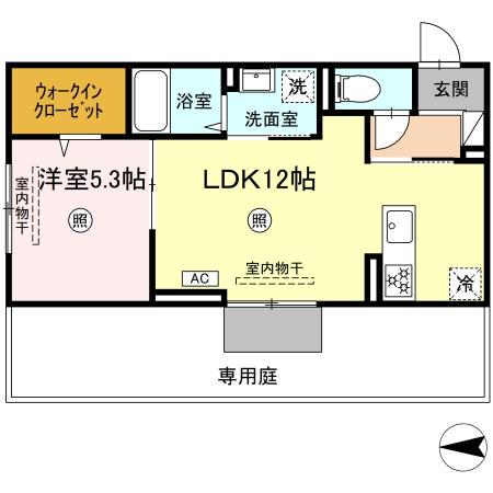 DーROOM本城東 A棟(1LDK/1階)の間取り写真