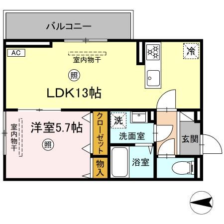 DーROOM本城東 A棟(1LDK/3階)の間取り写真