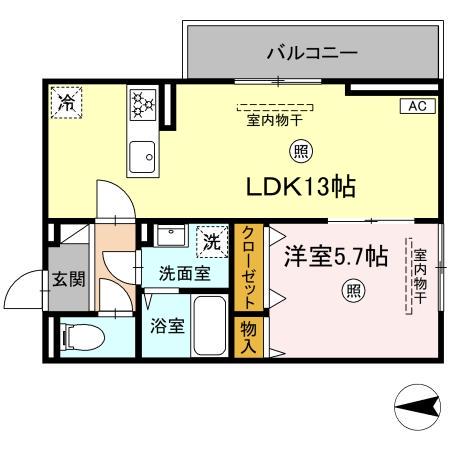 DーROOM本城東 A棟(1LDK/3階)の間取り写真