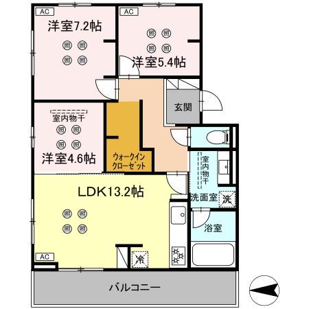 DーROOM本城東 B棟(3LDK/3階)の間取り写真