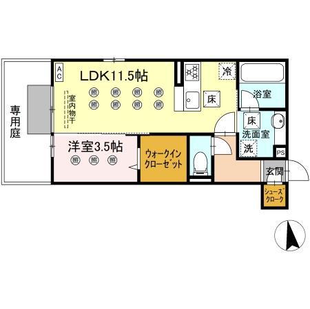 LAZO行橋(1LDK/1階)の間取り写真