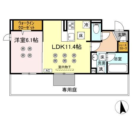 LAZO行橋(1LDK/1階)の間取り写真