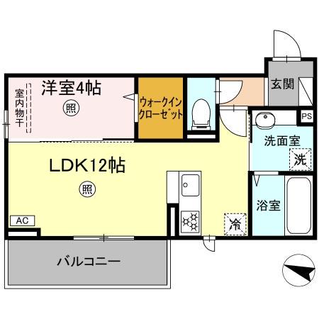 MER行事 A棟(1LDK/3階)の間取り写真