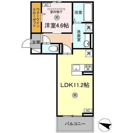 MER行事 A棟(1LDK/3階)の間取り写真