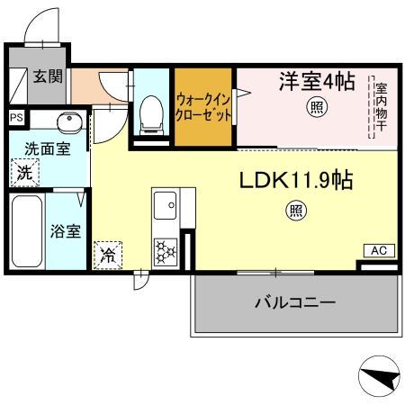 MER行事 A棟(1LDK/3階)の間取り写真