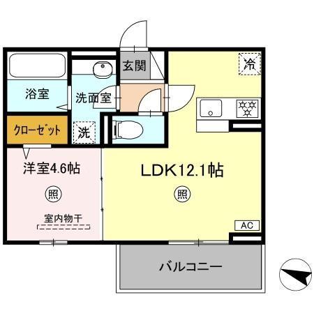 MER行事 A棟(1LDK/3階)の間取り写真