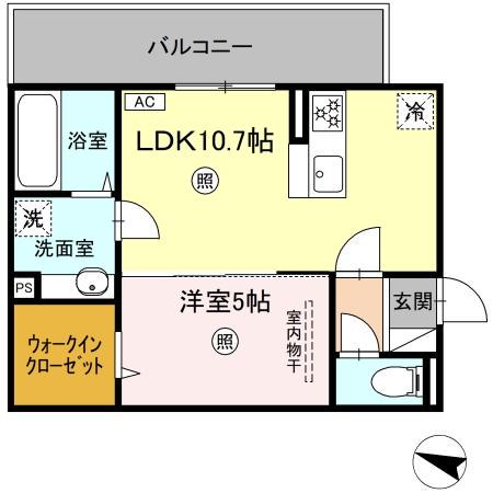MER行事 A棟(1LDK/2階)の間取り写真