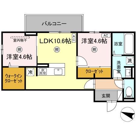 MER行事 B棟(2LDK/3階)の間取り写真