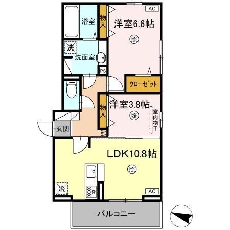 MER行事 B棟(2LDK/3階)の間取り写真