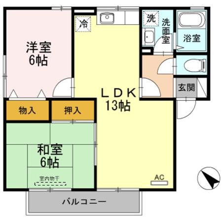 パストラル湯川 B棟(2LDK/2階)の間取り写真