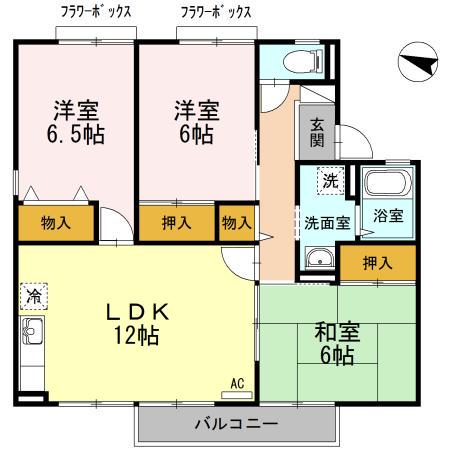 セジュール B棟(3LDK/2階)の間取り写真