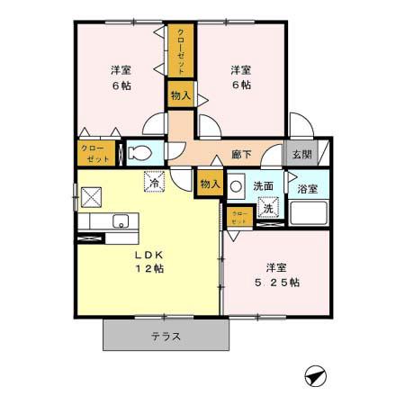 サーフェストヴィレッジSDBA棟(3LDK/1階)の間取り写真