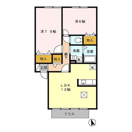 ロード&スカイ 光(2LDK/1階)の間取り写真