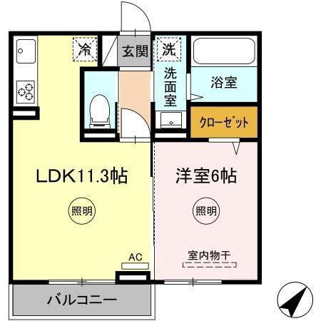 プリメーラ藤原(1LDK/2階)の間取り写真