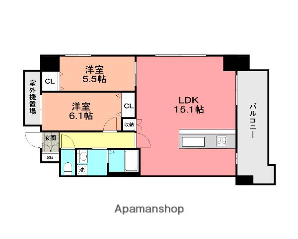 白銀マンション(2LDK/4階)の間取り写真