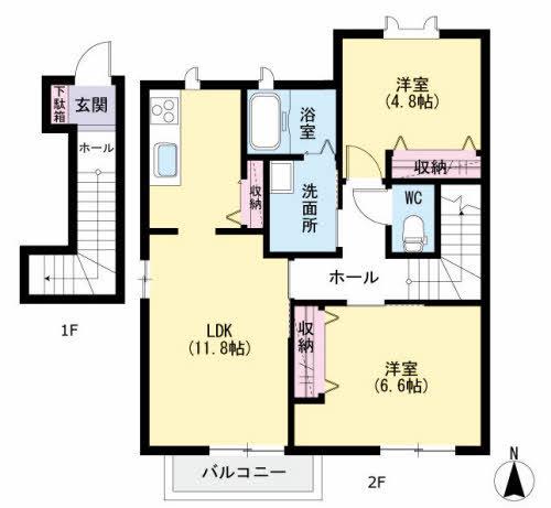 エクシードOGURA C棟 (2LDK/2階)の間取り写真