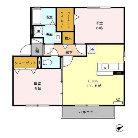 サーフェストヴィレッジSDBB棟(2LDK/2階)の間取り写真