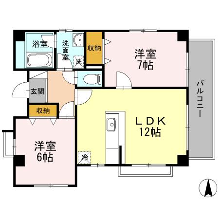 ドゥ・マリアージュ(2LDK/2階)の間取り写真