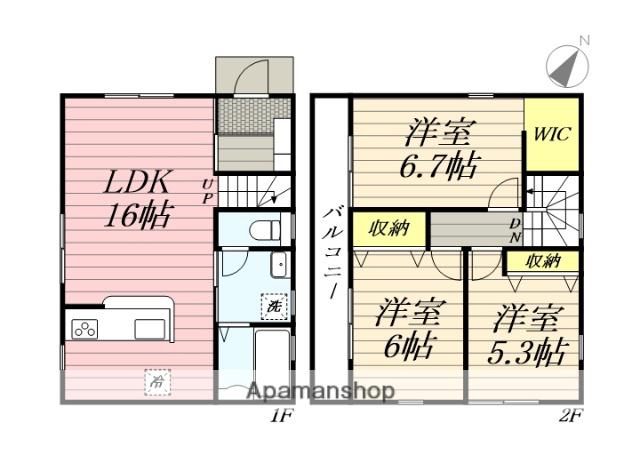 鹿児島本線 陣原駅 徒歩15分 2階建 築1年(3LDK)の間取り写真