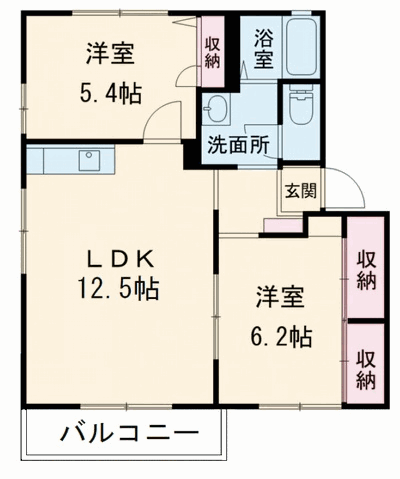 アクシス本城  B棟(2LDK/2階)の間取り写真