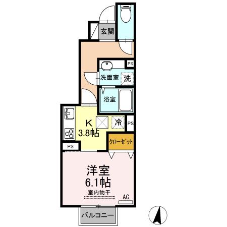 ロザII B棟(1K/1階)の間取り写真
