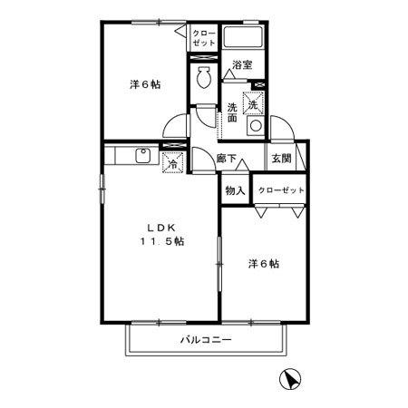 グランシャリオSA棟(2LDK/2階)の間取り写真