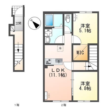南区下石田2丁目アパート A棟(2LDK/2階)の間取り写真