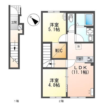 南区下石田2丁目アパート A棟(2LDK/2階)の間取り写真