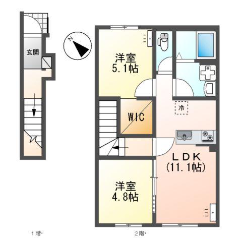 南区下石田2丁目アパート A棟(2LDK/2階)の間取り写真